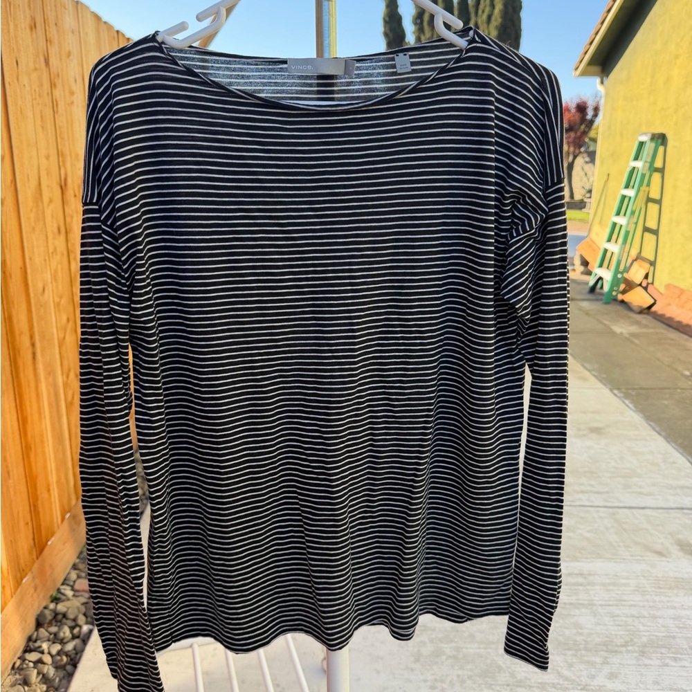 Vince Black and White Striped Long Sleeve Tee